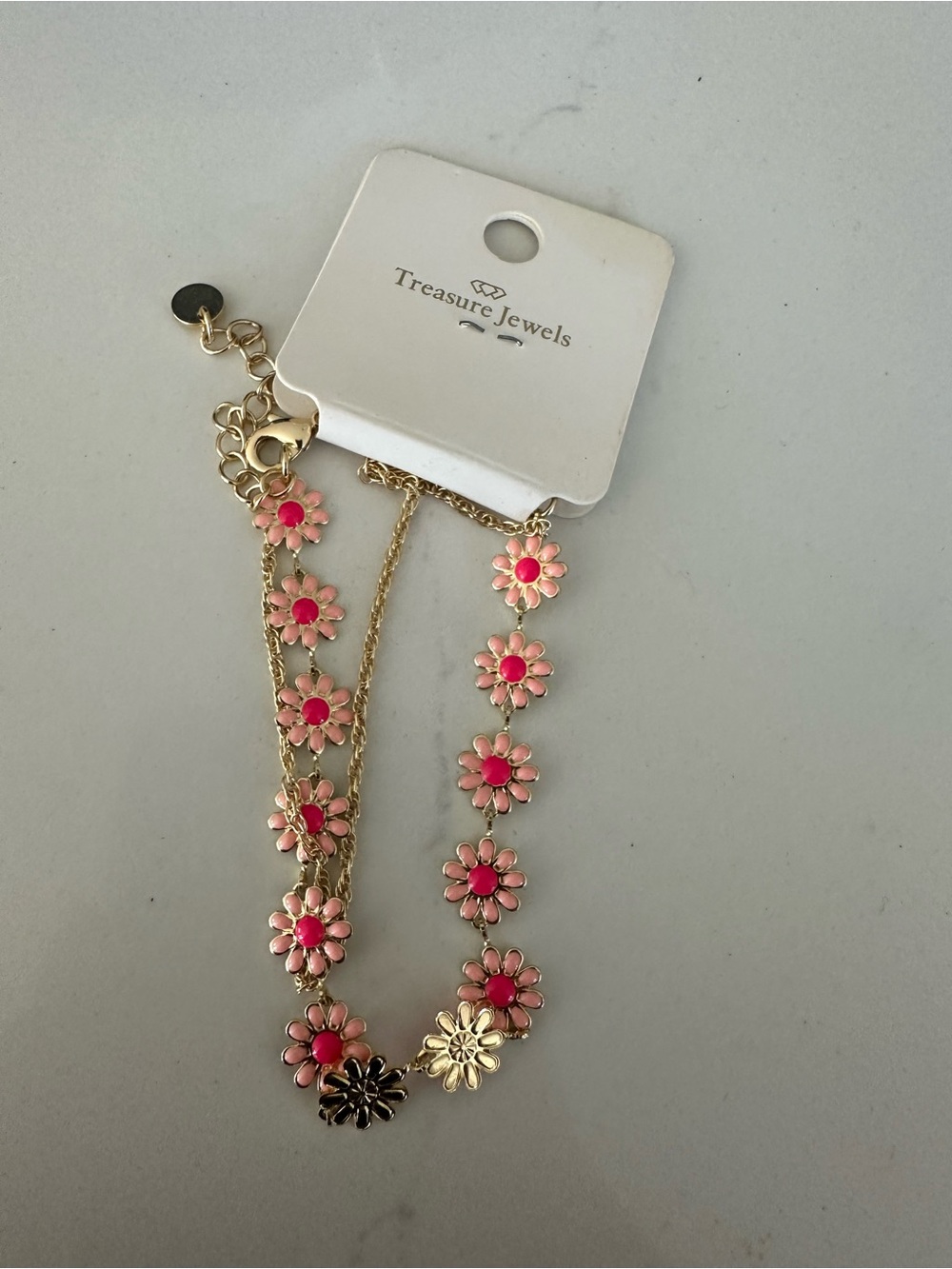Elegant Pink and Gold Floral Bracelet